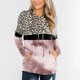 thumbnail image 2 of Sudadera con Capucha de Manga Larga Estampado de Leopardo Diseño de Costura Tie Dye Sudadera con Capucha para Mujer con Bolsillo para Oficina de Viaje en casa Rosa XXL, 2 of 8