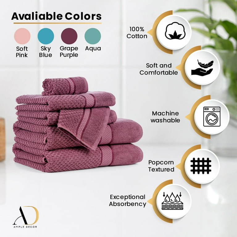 Ample Decor 100% Cotton Hand Towel for Kitchen Set of 2, OEKO TEX  Certified, for Bathroom, Hotel, Spa, Gym, Kitchen - Grape Purple - 18 X 28  Inch -Mulaayam Collection 