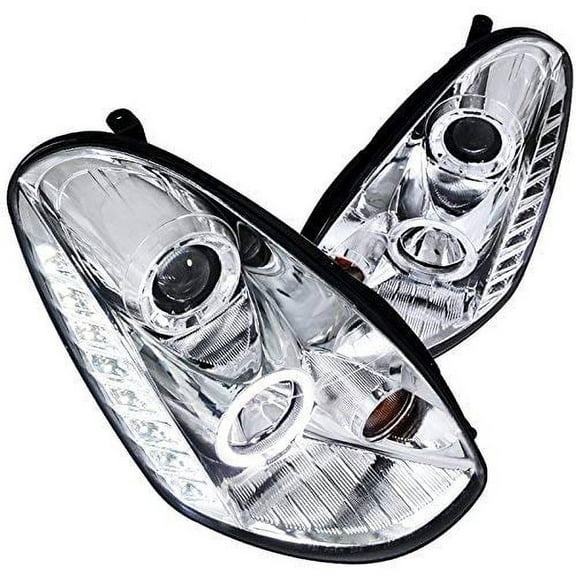 LED Halo Projector Headlight In Chrome Housing Clear Lens Made For And Compatible With 2005 - 2006 Infiniti G35 4r Sedan 05 06
