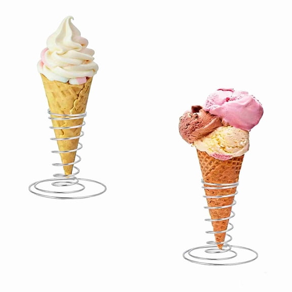 2Pcs Stainless steel Pizza Cone Holder Stand Ice Cream Cone Holder, Silver