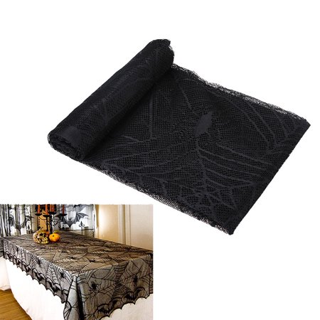 96 x 48" Halloween Tablecloth Spider Web Black Lace Festival Decoration, Black