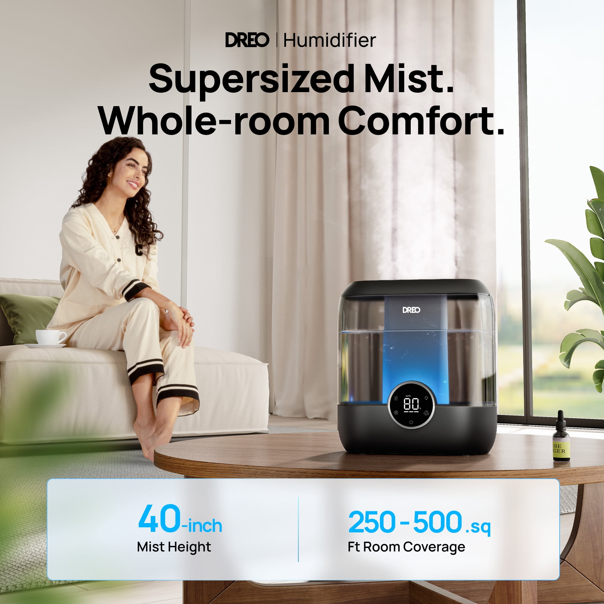 Dreo 6L Humidifiers for Bedroom, Quiet Supersized Cool Mist Ultrasonic Humidifier with Diffuser, 60 Hour Runtime for Home, Nursery, Plant, Black