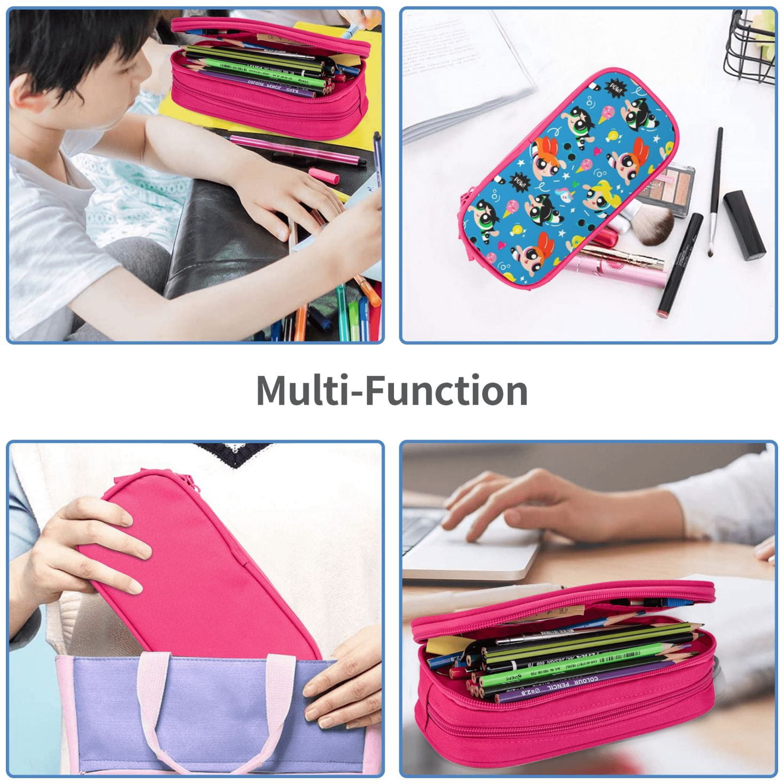 The Powerpuff Gi-rls Pencil Case Large Capacity Pencil Pouch Pen Bag Office Stationery Organizer Travel Makeup Bag Pink