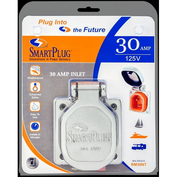 SmartPlug BM30NT 30 Amp Inlet with Cover- Stainless Steel