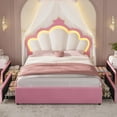 thumbnail image 2 of Full Bed Frame with 4 Drawers, LED Lights,Princess Velvet Upholstered Platform Bed for Girls,Adjustable Headboard-Crown,Heavy Steel Slats Support, Pink, 2 of 7