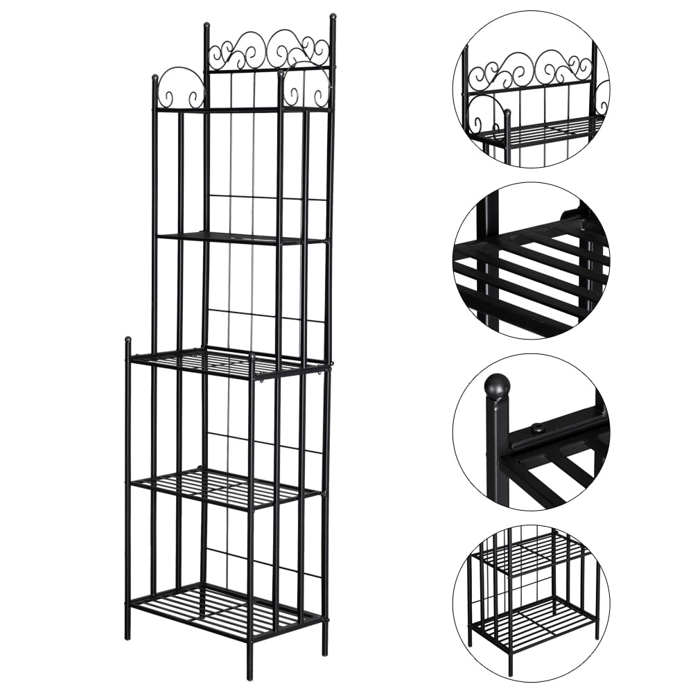 Kepooman 5 Tier Modern Metal Kitchen Dining Baker's Rack, Black Kepooman 5 Tier Modern Metal Kitchen Dining Baker's Rack, Black