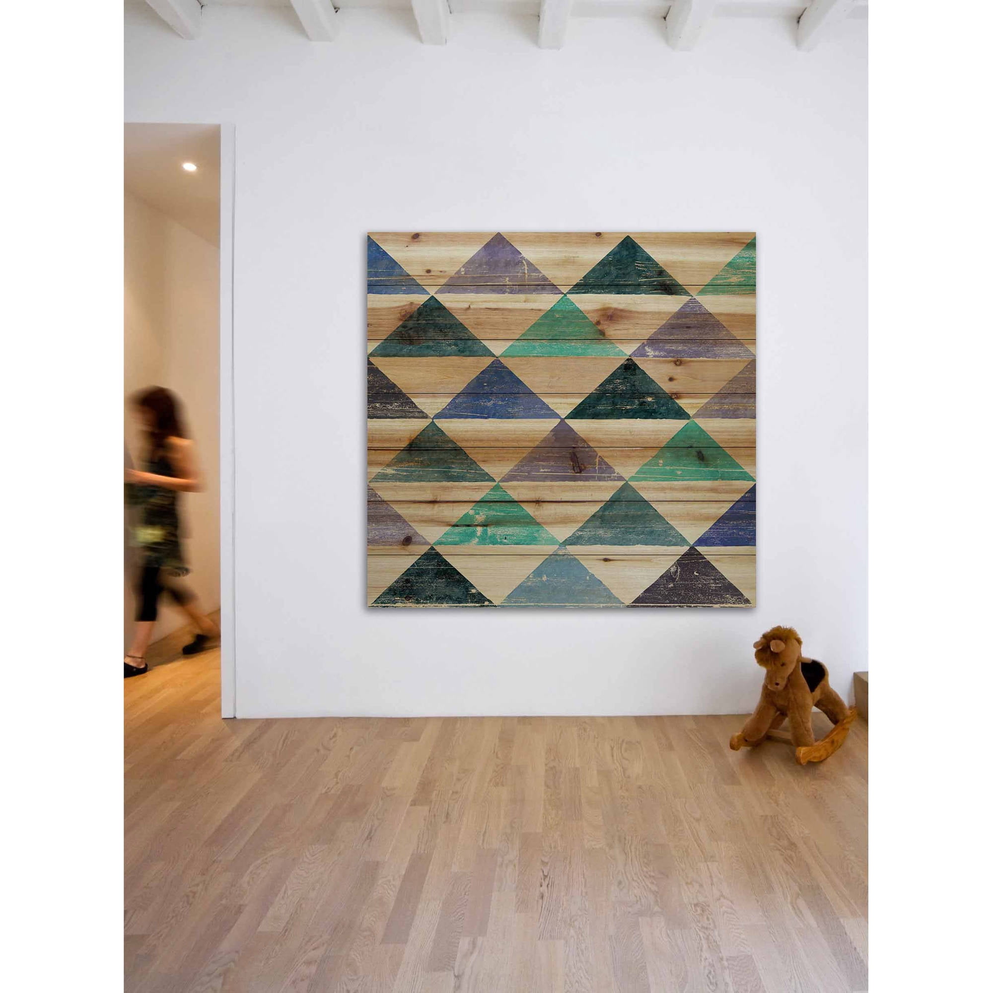 Marmont Hill - "Pastel Triangles" Painting Art Print On Natural Pine Wood, 24.0" x 1.5"