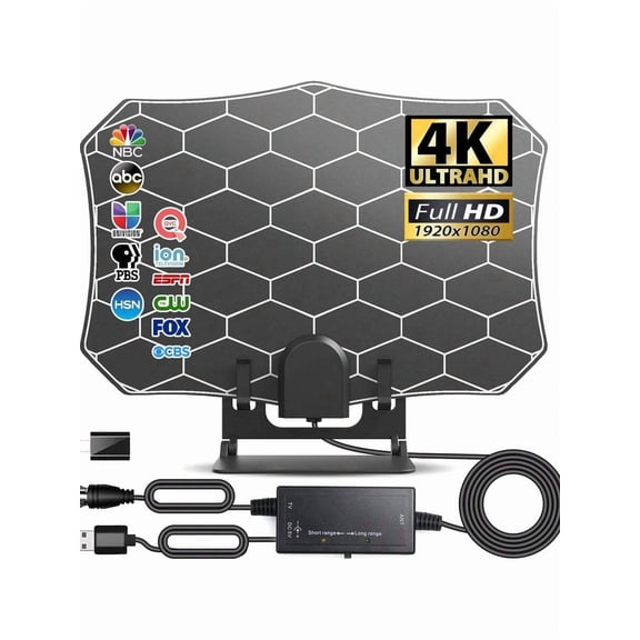 HD Digital TV Antenna Indoor With Amplifier Booster, Supporting 150 Miles Long Range 4K 1080p & All Older TVs Indoor HDTV Television With 12ft Coax Cable, AC Adapter And Stand 2022