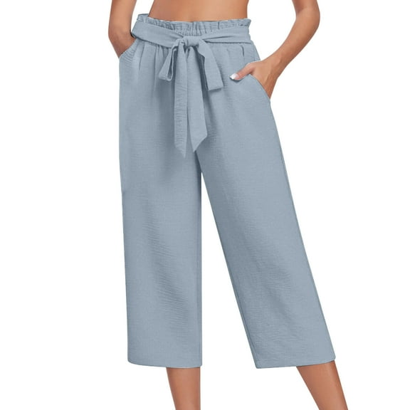 Women's Wide Leg Casual Pants High Waist Lightweight Loose Fit with Adjustable Belt and Pocket for Comfortable Everyday Wear