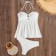 thumbnail image 4 of Trajes de baño Amzcrzy Tankini para mujer, trajes de baño, trajes de baño, bikini para mujer, color sólido, moda, sin hebilla, ajustable, sin espalda, conjuntos de bikini blanco, S, 4 of 7