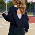 thumbnail image 2 of CUZIBR Girls Youth Shirts Loose Fit Long Sleeve Cropped Top Solid Color Oversized Crewneck Casual Blouse Backless Summer Basic Breathable Cozy Lightweight Tee Blouse,Navy,13-14 Years, 2 of 9