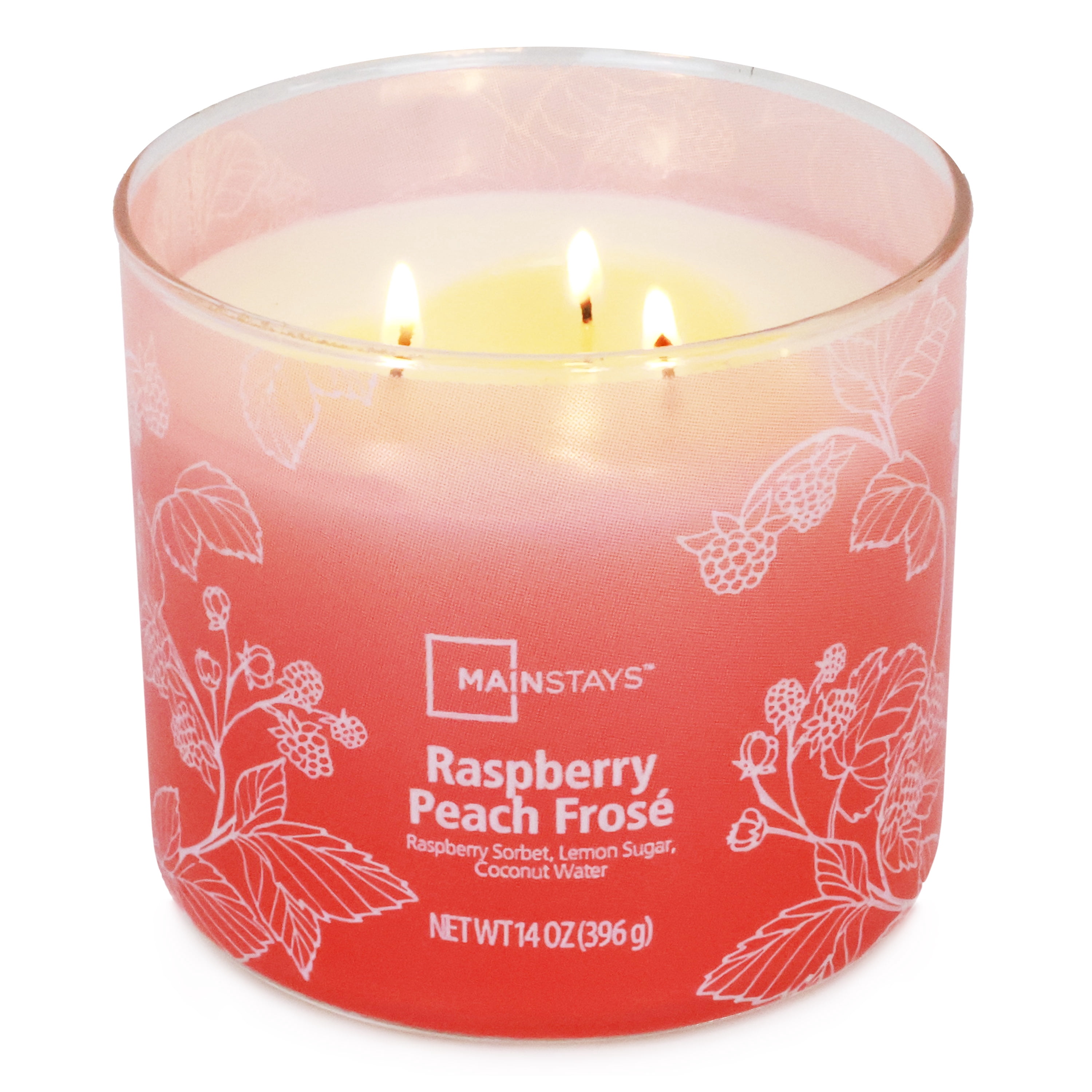 (4 pack) Mainstays 3-Wick Ombre Wrap Raspberry Peach Candle, 14-Ounce