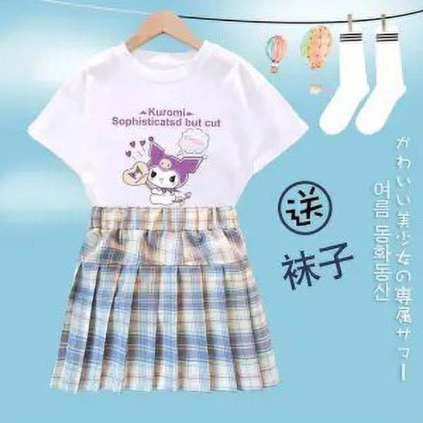 Kuromi-Falda plisada de manga corta Y2K Sanrios, traje bonito de Anime Kawaii para estudiantes, holgado, informal, suave, cómodo, femenino gym unisex