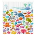 thumbnail image 3 of Ambesonne Cartoon Shower Curtain, Ocean Fauna Design, 69"Wx70"L, Multicolor, 3 of 5