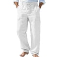 thumbnail image 4 of Homeyce Casual Cotton Linen Pants for Men with Elastic Waist Drawstring Wide Leg Pants with Pockets Cotton Linen Long Pants Loose Fit Summer Beach Lightweight Linen Dress Trousers,White 3XL, 4 of 5