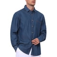 thumbnail image 5 of Men's Casual Chest Pocket Long Sleeve Button Down Outdoor Denim Shirt M Dark Blue, 5 of 6