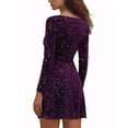 thumbnail image 3 of INSPIRE CHIC Women's Party Dresses Stars Print Square Neck Vintage Prom Mini Velvet Dress L Dark Purple, 3 of 6