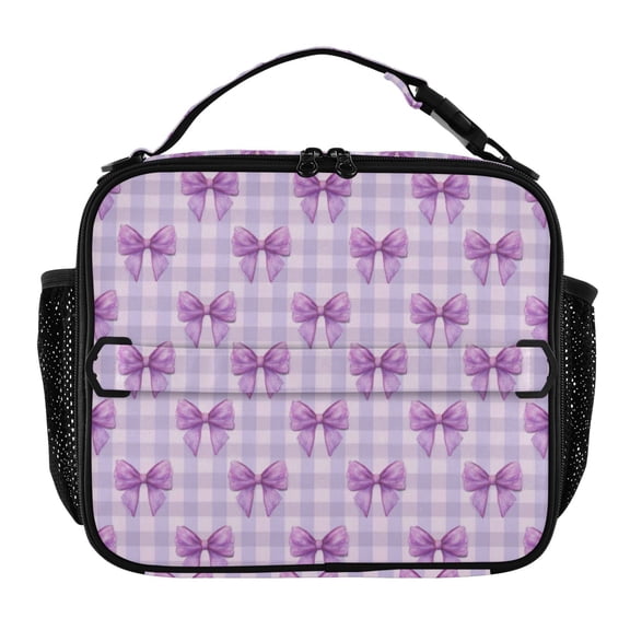 Wobogo Purple Bow Lunch Bag Insulated Portable Cooler Tote Bag for for Adults Kids Work Office School Picnic Beach
