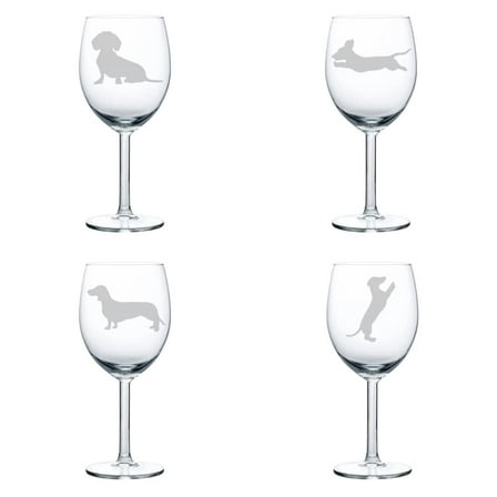 Set of 4 Wine Glass Goblet Dachshund Collection (10 oz)