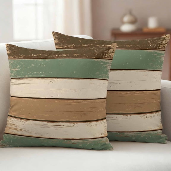 Pack of 2 Outdoor Pillow Covers 24x24 Inch Waterproof Farmhouse Sage Green Brown Throw Pillow Covers,Decorative Couch Pillow Shams Protectors Country Vintage Wooden Patio Pillowcases Cushion Covers