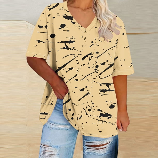 Karight Plus Size Tops for Women Boho Y2K Graphic Tees Oversized Short Sleeve Tshirts Summer Trendy Outfits Top