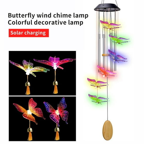 Sunjoy Tech Wind Chime Light Waterproof Easy to Hang LED Solar Powered Butterfly Wind Bell Pendant Home Decor
