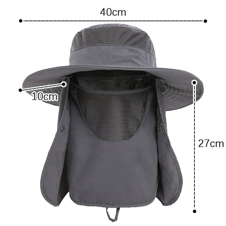 Mens Outdoor Sun Hat with Face Neck Flap UV Protection Wide Brim Fishing  Hat for Hiking Safari Gardening UPF 52+,Dark gray，G188760