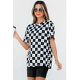 thumbnail image 4 of Women's Black Western Fashion Checkerboard Print Side Split T-Shirt - [ZhiHiMeRi] | (US 12-14)L, 4 of 12