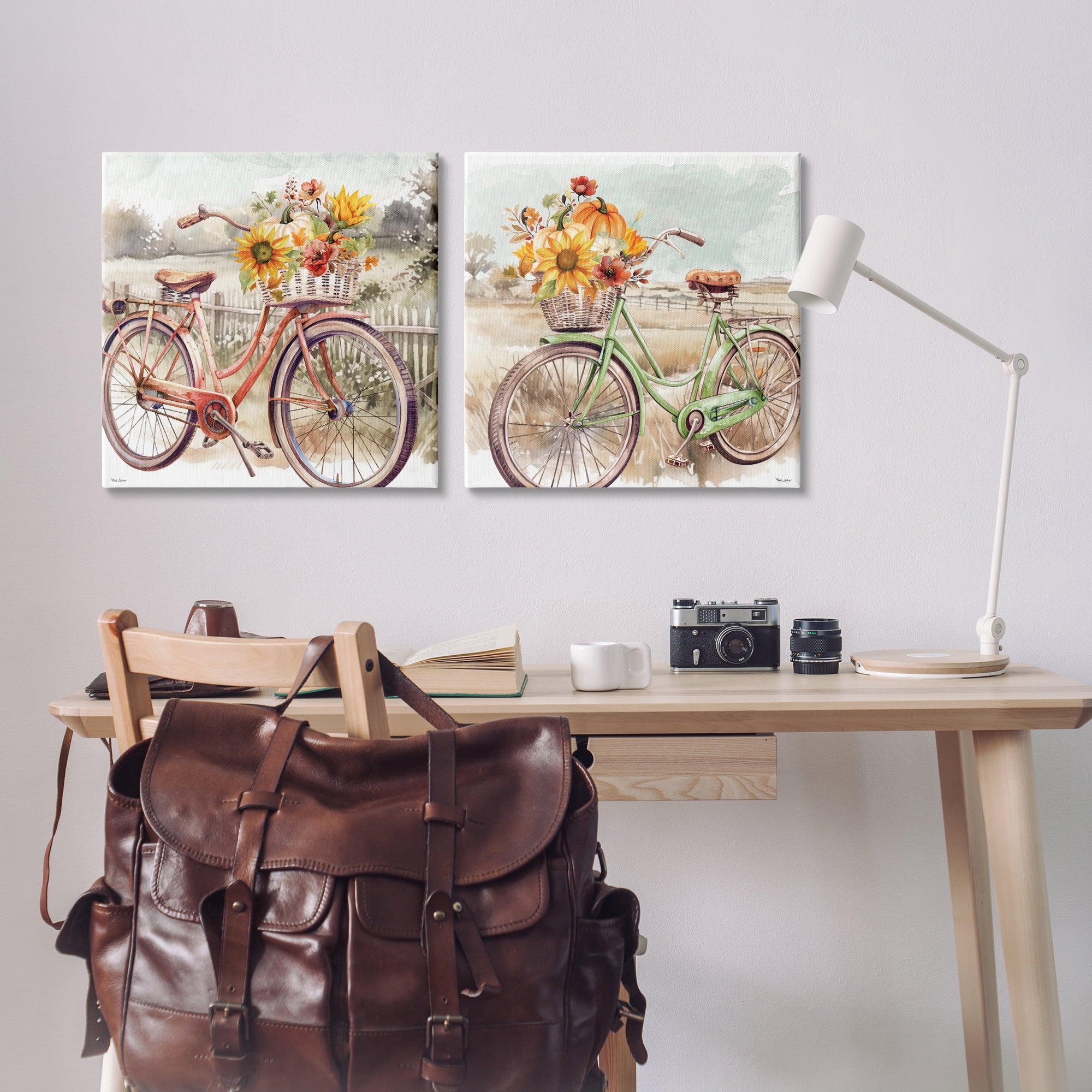 Stupell Industries Rustic Autumnal Bicycles Transportation Painting Gallery Wrapped Canvas Art Prints Wall Art, 24 x 24, Set of 2