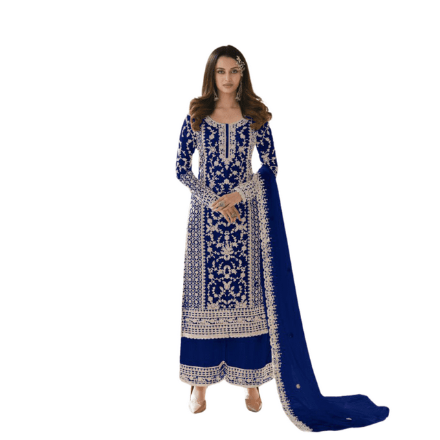 Salwar Kameez Spécial Diwali Fait sur Mesure Dupatta Belle Kurta Palazzo Bleue Robe de Designer