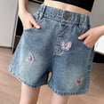 thumbnail image 5 of Girl's Denim Shorts With Butterfly Lace Decor Elastic Waist Y2k Jean Shorts Y2K Washed Denim Shorts Streetwear 2025, 5 of 10