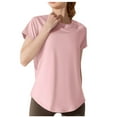 thumbnail image 1 of Camisas de Cuello de Tripulación de Manga Corta para las Mujeres, Moda Casual Color Sólido, Blusas de Cuello Redondo de Yoga Deportivo, 1 of 4