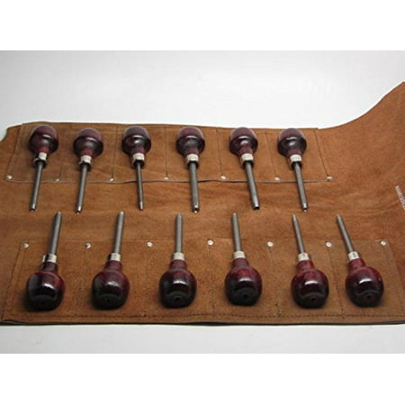 

12 Wood Carving Eye Punches Round Oval Palm Handle Caricature Portrait Tool Roll RAMELSON USA