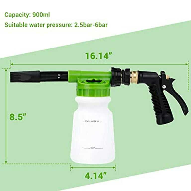 Swtroom Car Wash Foam Gun, Car Wash Soap Spray with 3/8 Brass Connector,  Double Filtration, Grade 6 Foam Concentration (Green) 