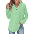 thumbnail image 5 of Guzom Womens Green Hooded Sweatshirt - Polyester Spandex Soft Stretchy, Henley V-Neck with Raglan Sleeves & Kangaroo Pocket for Casual Loungewear,Size L, 5 of 7