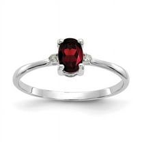 10K White Gold Polished Geniune Diamond & Garnet Birthstone Ring - Size 6