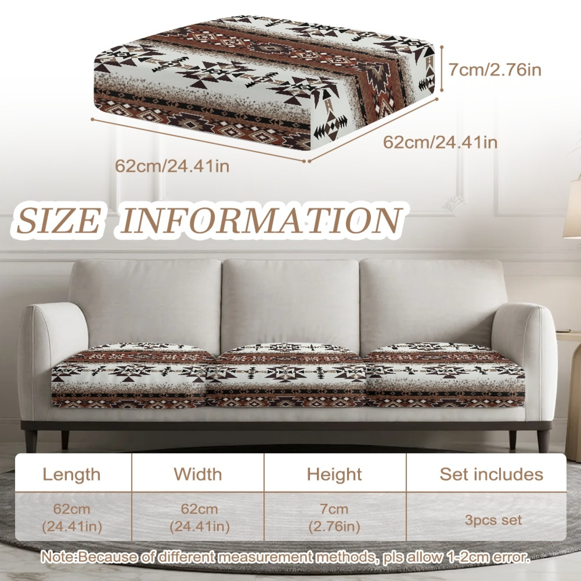 TSOVTHRID Aztec Tribal Geometric Print Sofa Cushion Cover, Anti Slip Couch Cover Cushion Slipcover with Elastic Bottom for Chair Loveseat Sofa Seat Slipcover Protector, 24x24 Inch
