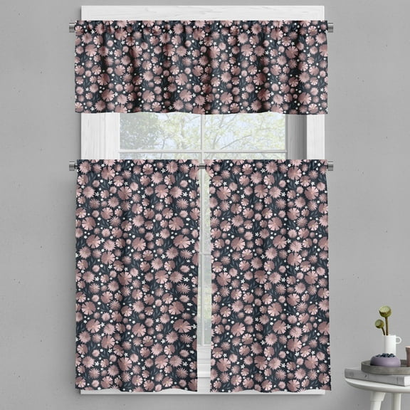 Ambesonne Vintage Valance & Curtain, Various Small Flowers Plot, 55"x30", Dried Rose and Navy Blue
