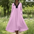 thumbnail image 3 of LIaqionyy Womens Long Sleeve Maxi Dress Casual V Neck Loose Flowy Summer Beach Vacation Dresses with Pocket, 3 of 7