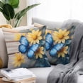 thumbnail image 3 of Outdoor Pillow Cover Yellow Flower Butterfly Set of 2 Waterproof Throw Pillowcases Retro Wood Grain Decorative Patio Furniture Pillows for Couch Garden Indoor & Outdoor Use, 3 of 9