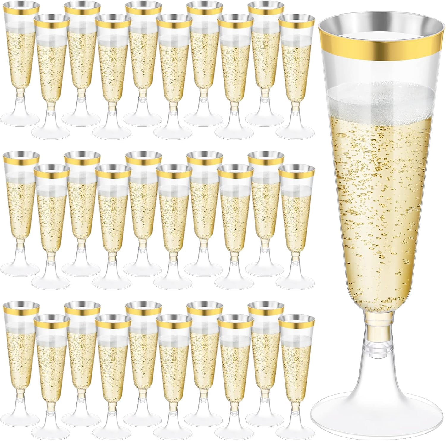 120 Pack 5 Ounces Plastic Champagne Flutes Disposable Plastic Champagne Glasses for Parties Clear Toasting Flutes Cocktail Cups for Wedding, Anniversary, Birthday (Gold)