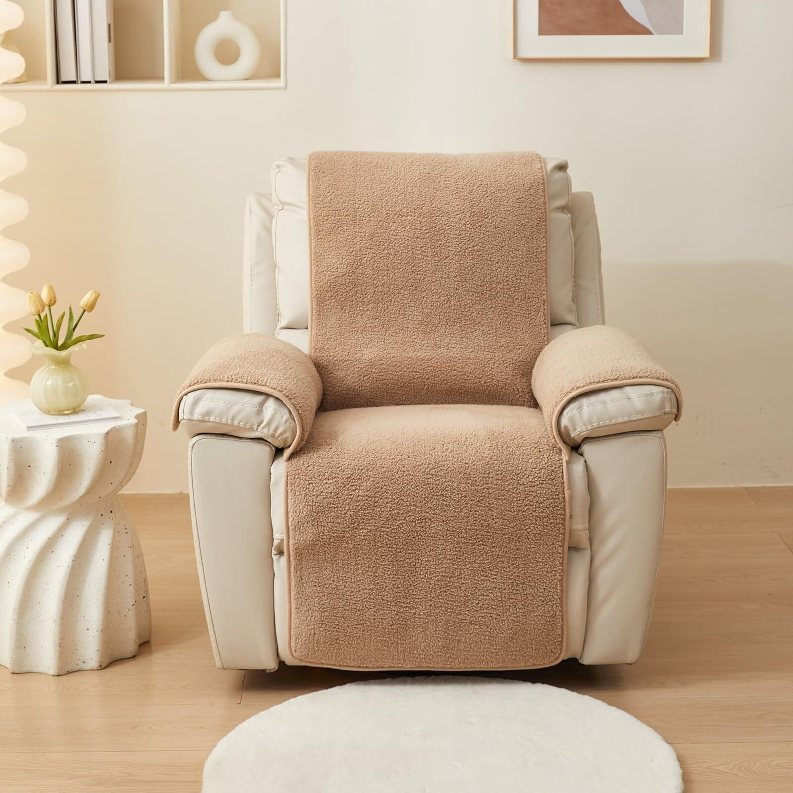 Recliner Chair Covers Fleece Soft Warm Sofa Slipcover Furniture Protector Non-Slip Washable Reclining Chair Cover for Kids, Pets