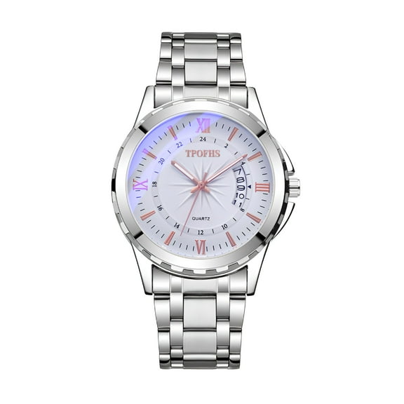 DESIGNICE Men's Classic Casual Quartz Watch with Night Light Hand,Stainless Steel Strap,Roman Numerals Date Watch