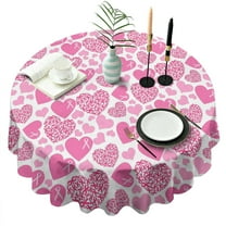 Breast Cancer Awareness Love Pink Round Table Cloth,Wrinkle Free Table Cover with Polyester,Waterproof Reusable Tablecloths for Kitchen Picnic Party (Round,60x60inch)