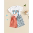 thumbnail image 5 of Aojekbee Toddler Boy 4th of July Outfit Letter Print Short Sleeve T-Shirt with Star Stripe Shorts for Independence Day, 5 of 10