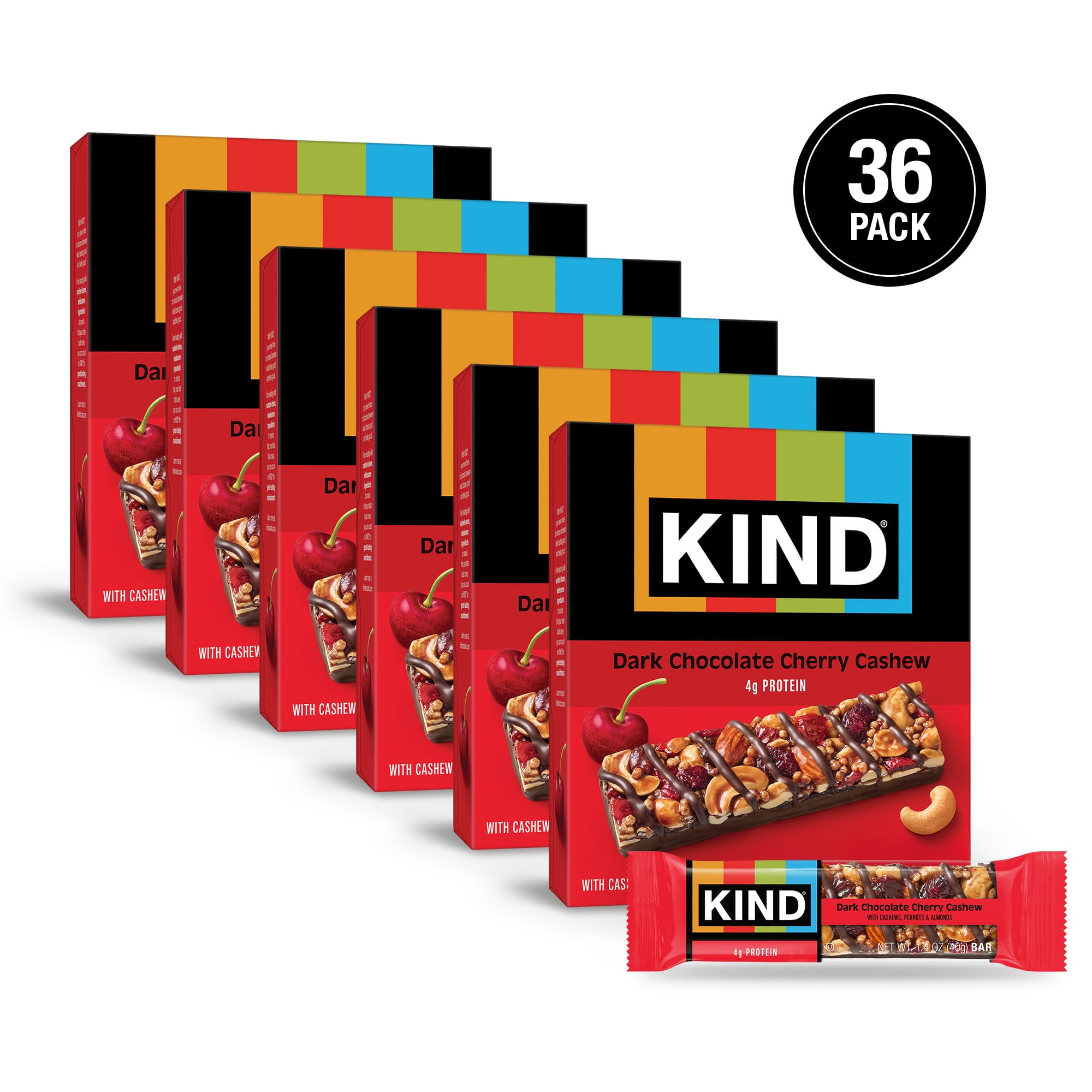 (6 pack) KIND Snack Bars, Dark Chocolate Cherry Cashew, Gluten Free, Low Sodium, 1.4oz, 6 Count