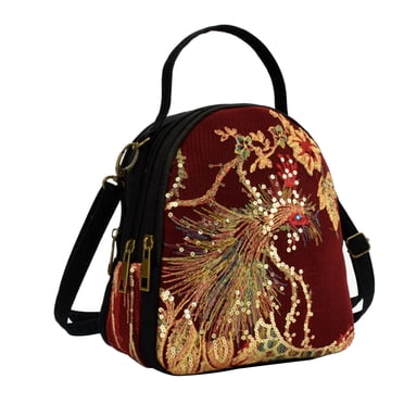 TopLLC Women's Backpacks New Wind Embroidered Bag Canvas Peacock Embroidery Middle-aged Shoulder Portable Package Women Packet