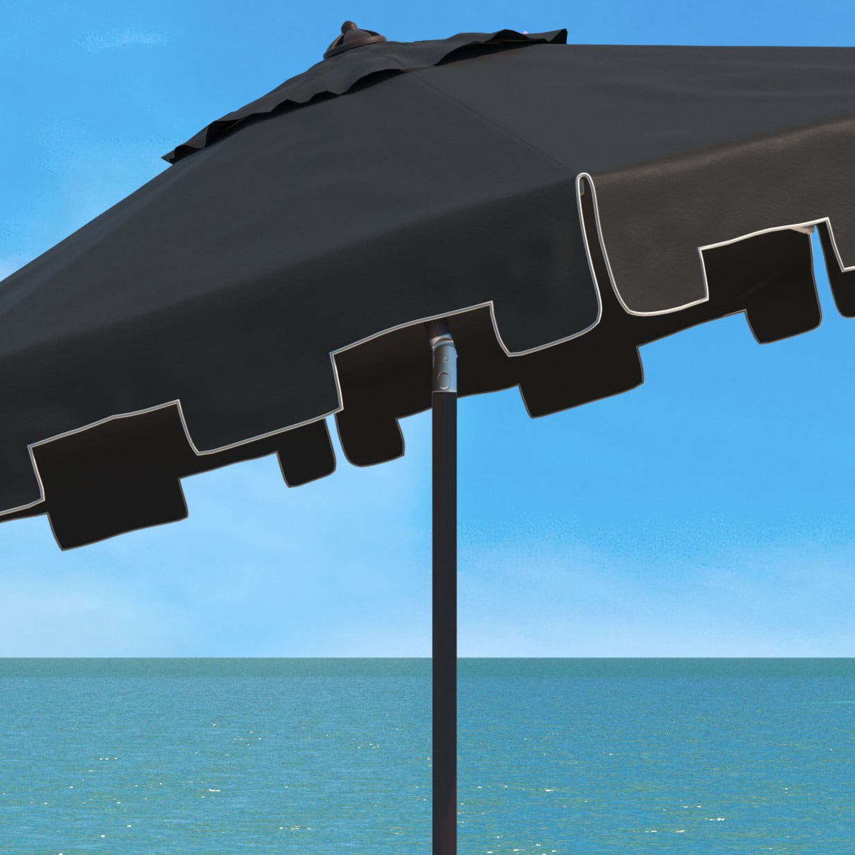 SAFAVIEH Zimmerman 11' Market Crank Round Patio Umbrella, Black