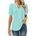 thumbnail image 2 of Green Womens Summer Tops Womens V Neck Tops Puff Short Sleeve T Shirt Pleated Floral Printed Tunic Blouse Shirts Shirts for Women, 2 of 6