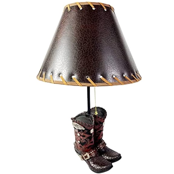 Urbalabs Western Cowboy Boot Lamps Horse Floral Turquoise Brown Silver Saddle Spurs Rustic Home Texas Decor Table Lamp Farmhouse Nightstands Living Room End Tables Lamp Only (Brown Silver)